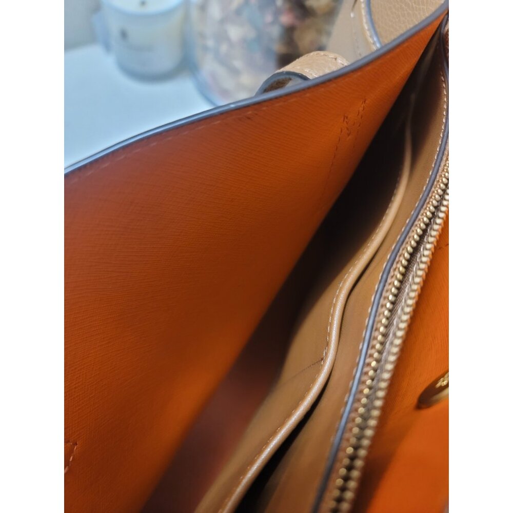 Tory Burch Walker Satchel Leather Tote Bag A4 Brown Used Authentic - Picture 10 of 10